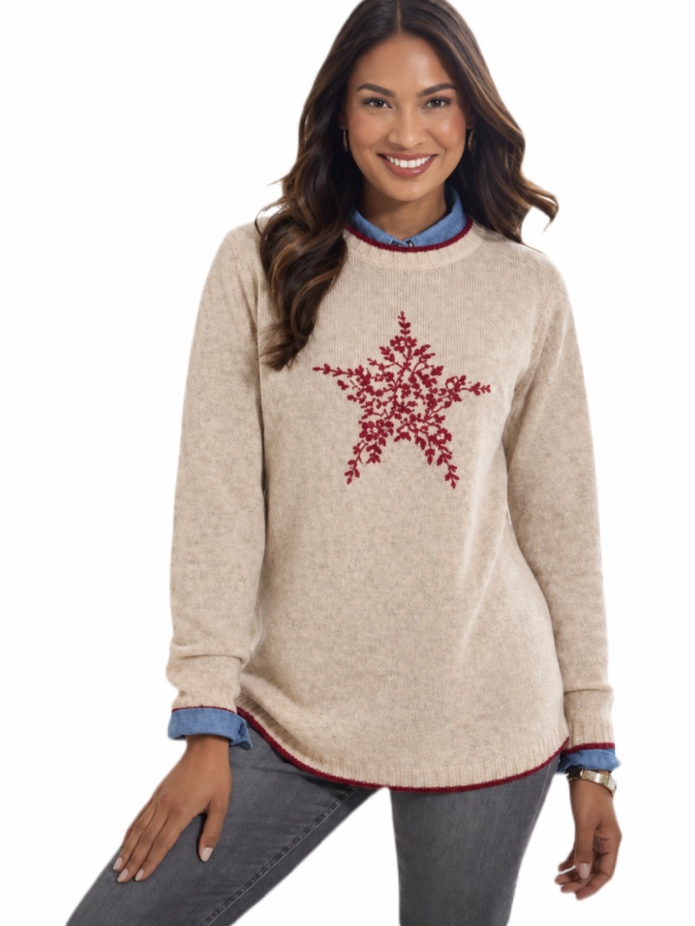 Northstyle Brown Speckled Sweater Embroidered Snowflake Size 2X